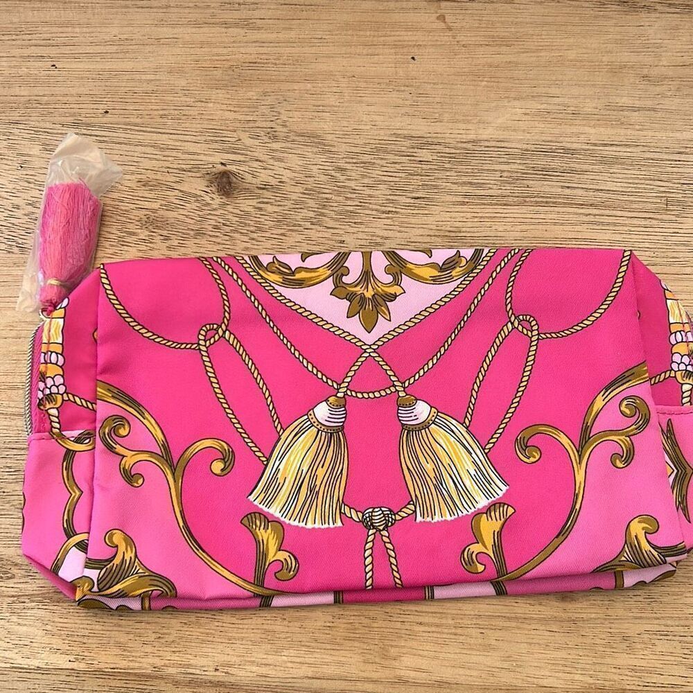Estee Lauder tassel hot pink print make up bag case